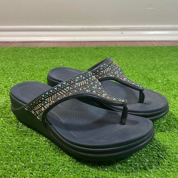 CROCS Shoes - Crocs Women’s 7 Platform Boca Bling Flip Wedge Thong Sandals Medallion